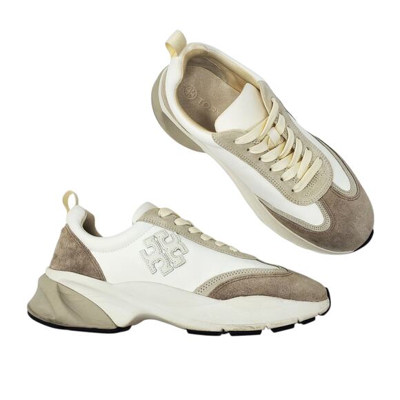 Tory Burch Good Luck Trainer Nylon Sneakers 83833 White New Ivory Cerbiatto 9.5M - Picture 1 of 10